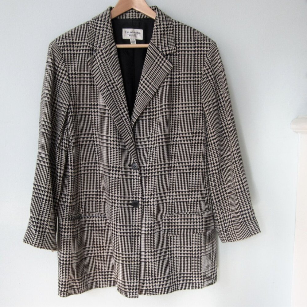 Plus Size Black and White Blazer Hound Tooth Blazer by Emanual Ungaro